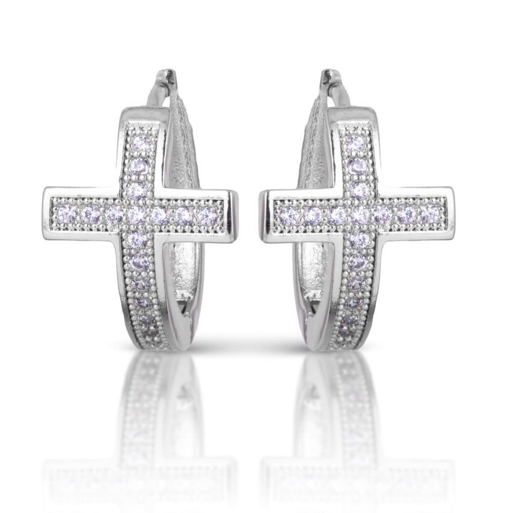 New AMANDA BLU CROSS EAR HUG EARRINGS – SILVER